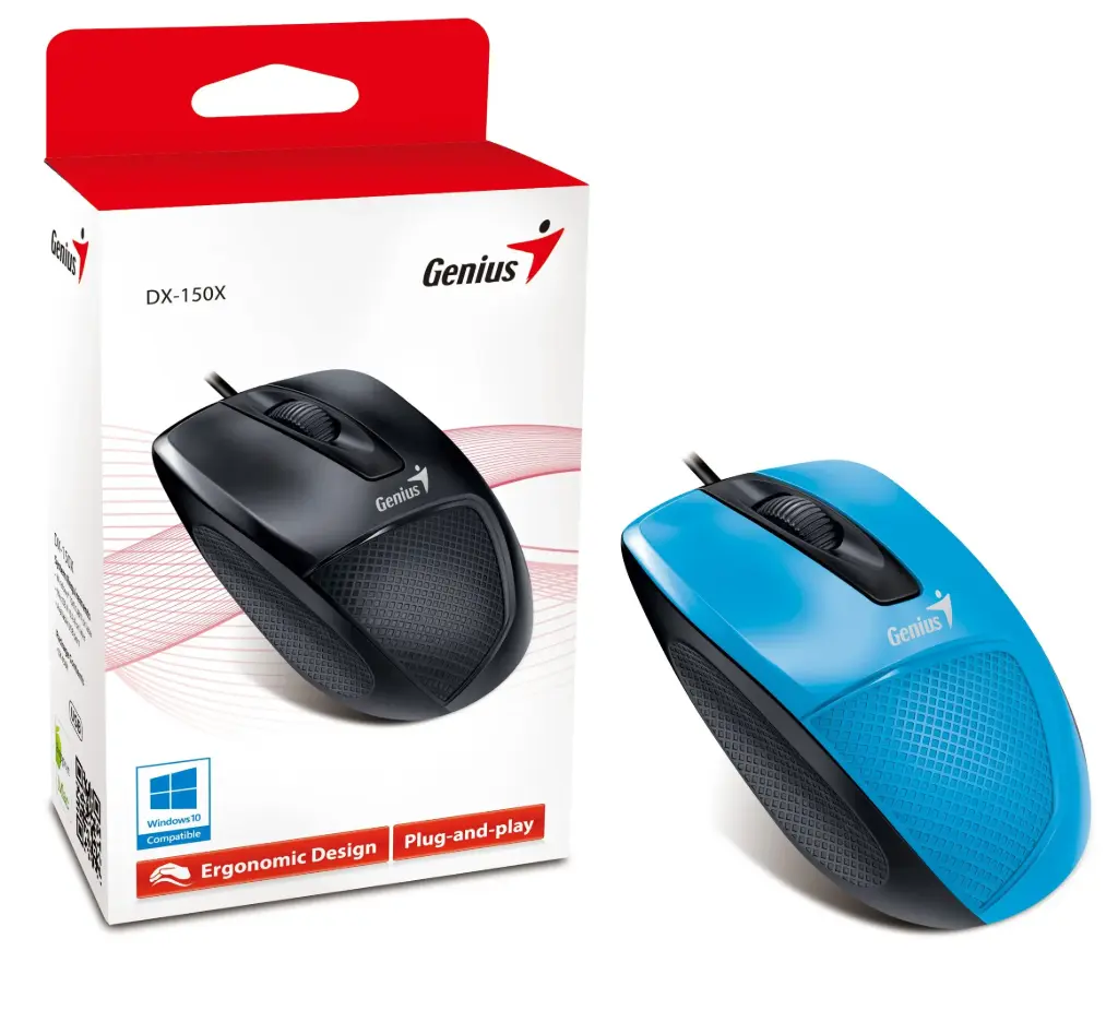 Mouse Alámbrico Diseño Ergonómico Genius Dx-150x Negro Y Azul Usb