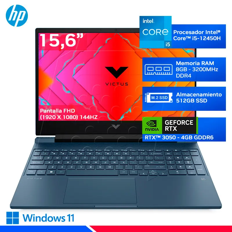 Portátil Gaming HP Victus Intel Core i5 12450H RAM 8 GB 512 GB SSD 15fa0021la