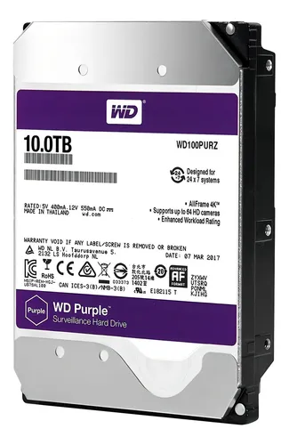 Disco Duro 10TB para DVR Western Digital Purple 3.5" SATA 3 6G WD101PURZ