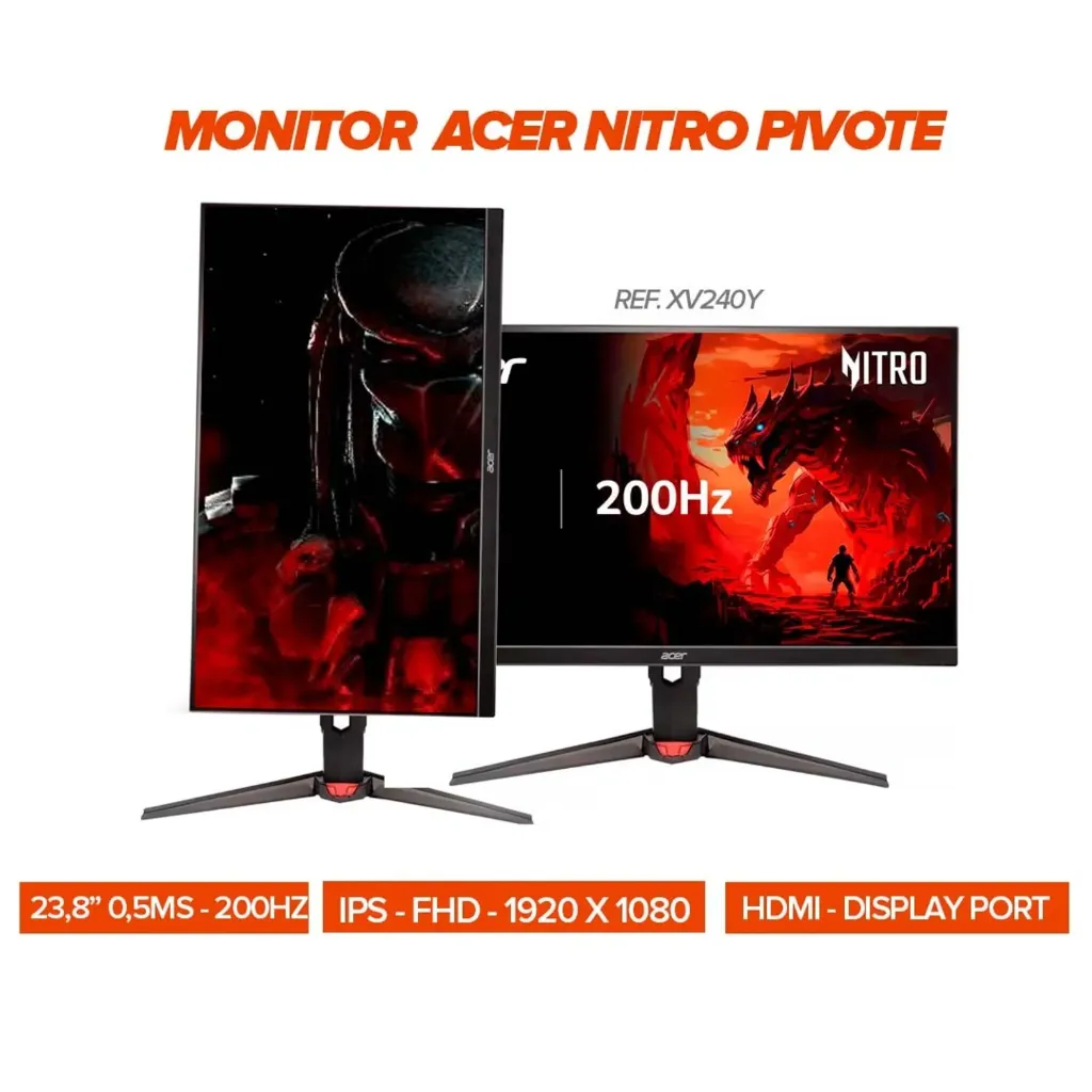 ACER | MONITOR GAMER ACER NITRO XV240Y 24” / 200Hz 0.5MS PIVOT FREESYNC PREMIUM HDMI DP VESA