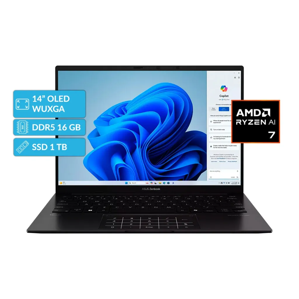 Portátil Asus Zenbook UM3406KA-QD227 | Ryzen AI 7 350 | 16GB De RAM | Nvme 1TB | AMD Graphics 14″ Pulgadas OLED WUXGA Negro